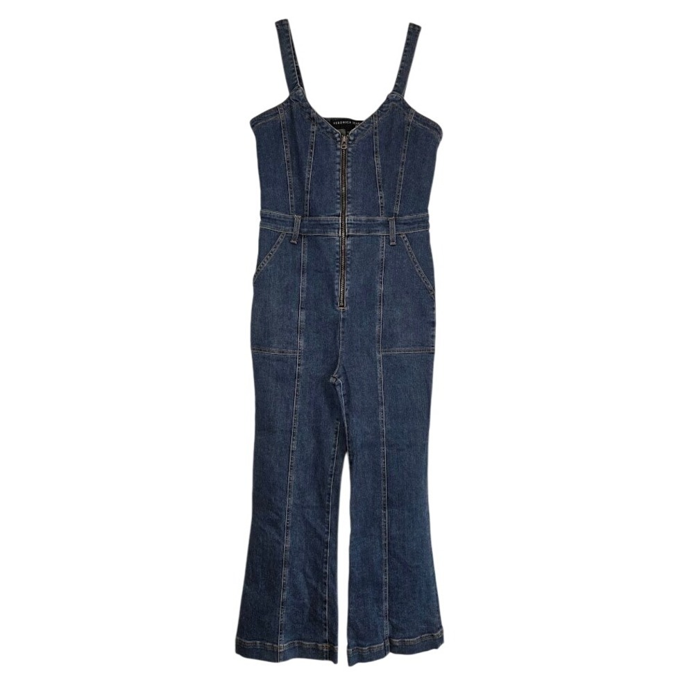 Veronica Beard Size 10 Fayre Denim Tank Jumpsuit Blue Nantucket Valley Zip Flare